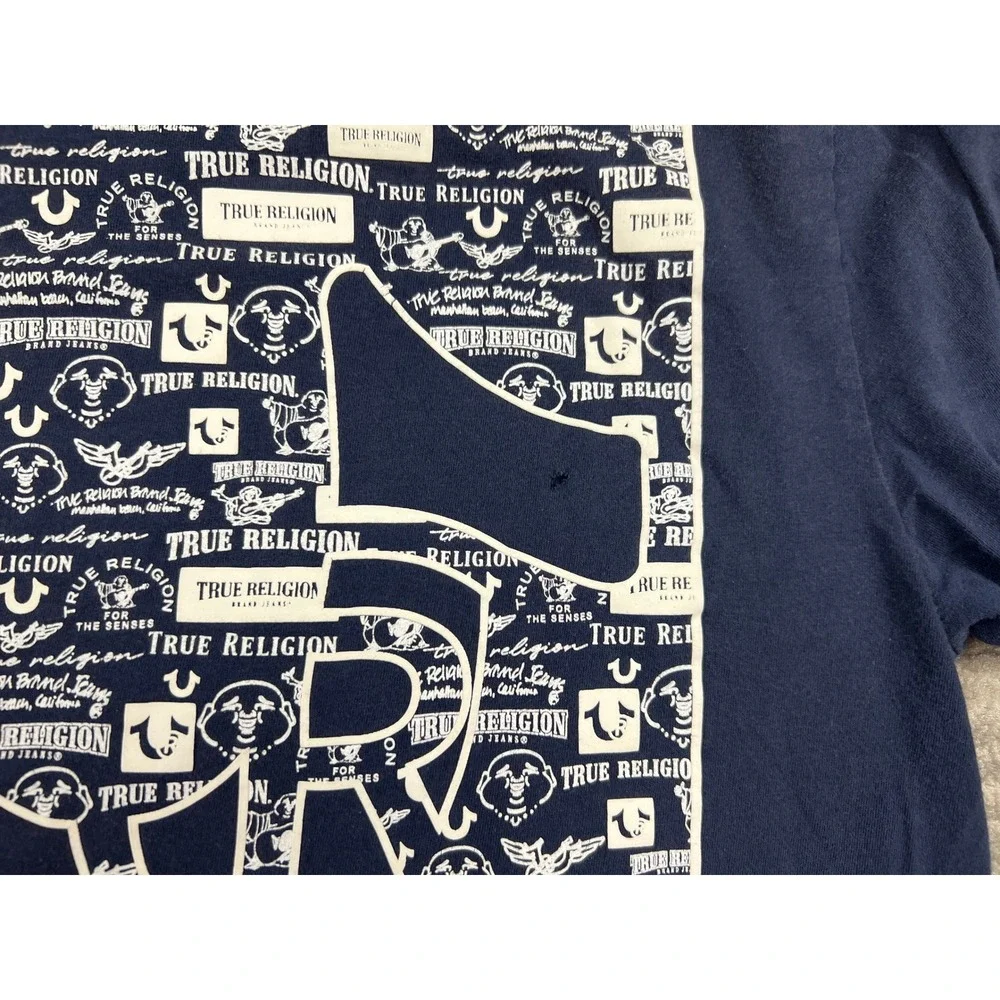 True Religion T-Shirt Mens Medium Navy Blue Graphic Logo Short Sleeve 108325